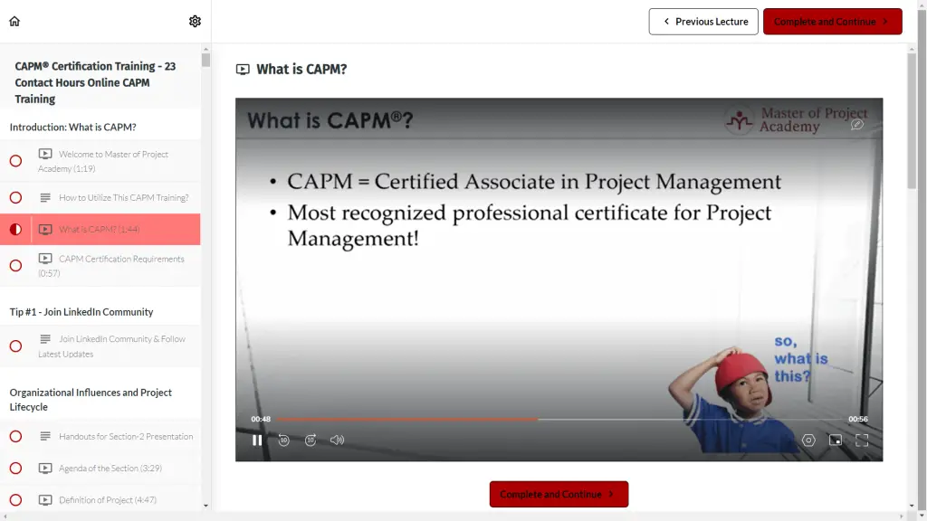 Master of Project Academy CAPM training demo