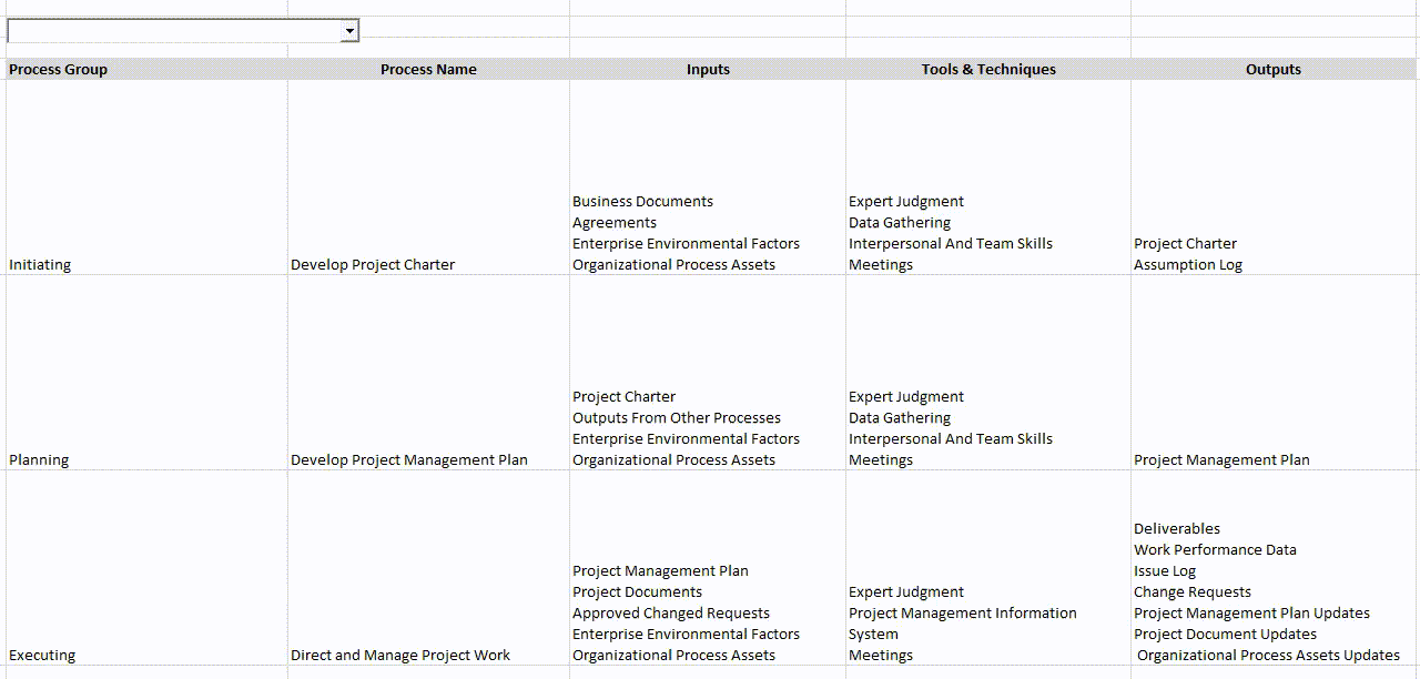 pmp itto spreadsheet